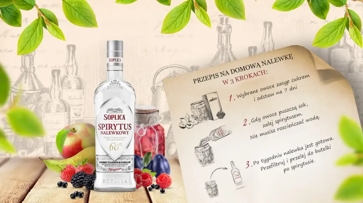 Butelka Soplicy Spirytus Naleśnikowy, owoce i przepis na nalewkę. Poczuj ducha puszczy tworząc własne trunki.