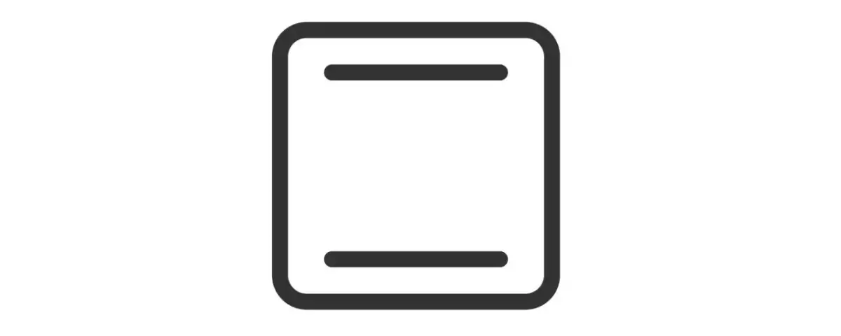 Symbol termoobiegu góra dół. Dwie poziome linie wewnątrz prostokąta z zaokrąglonymi rogami, wskazujące na cyrkulację powietrza.