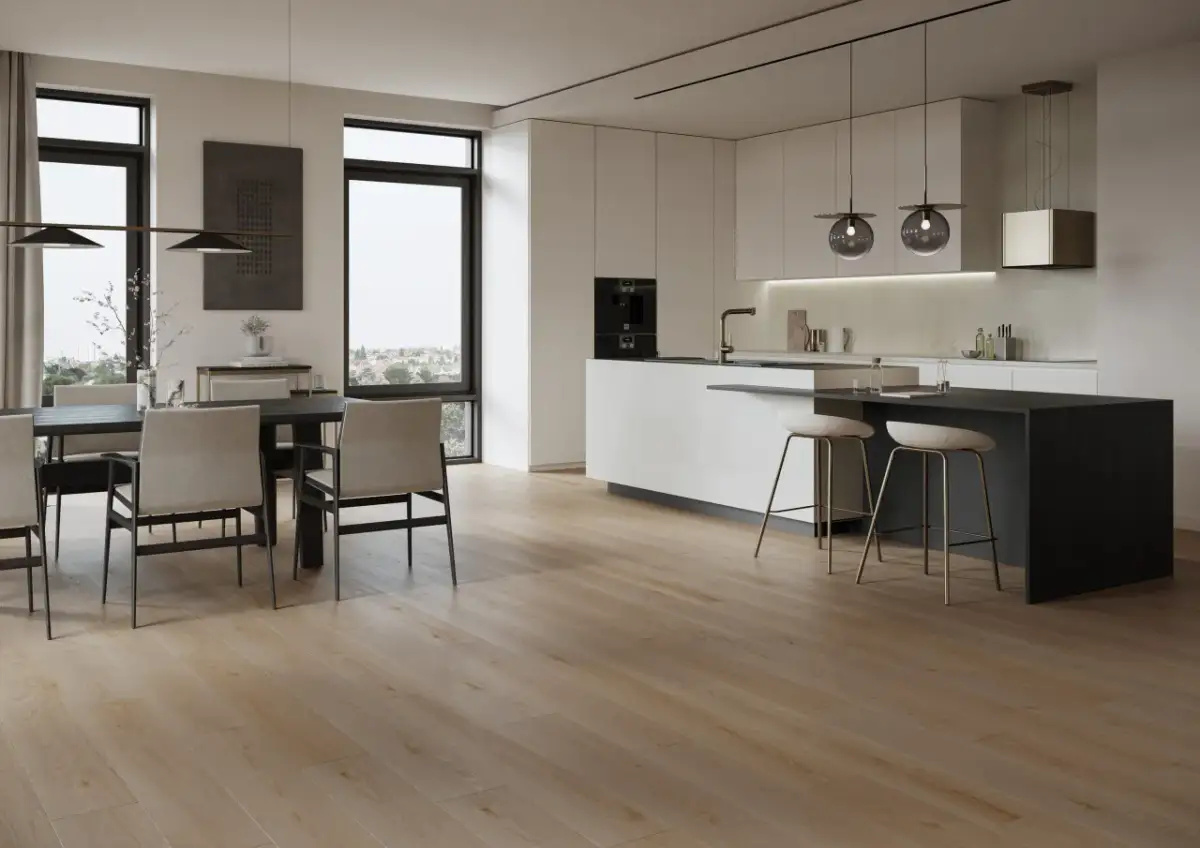Jaka podłoga do salonu z kuchnią? Płytki, panele czy winyl LVT?