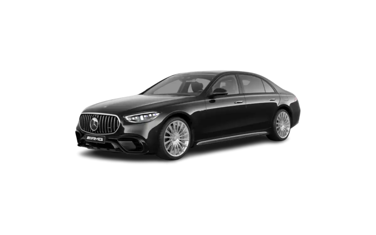 Czarny Mercedes-Benz S 63 AMG, luksusowa limuzyna z charakterystycznym grillem i felgami.