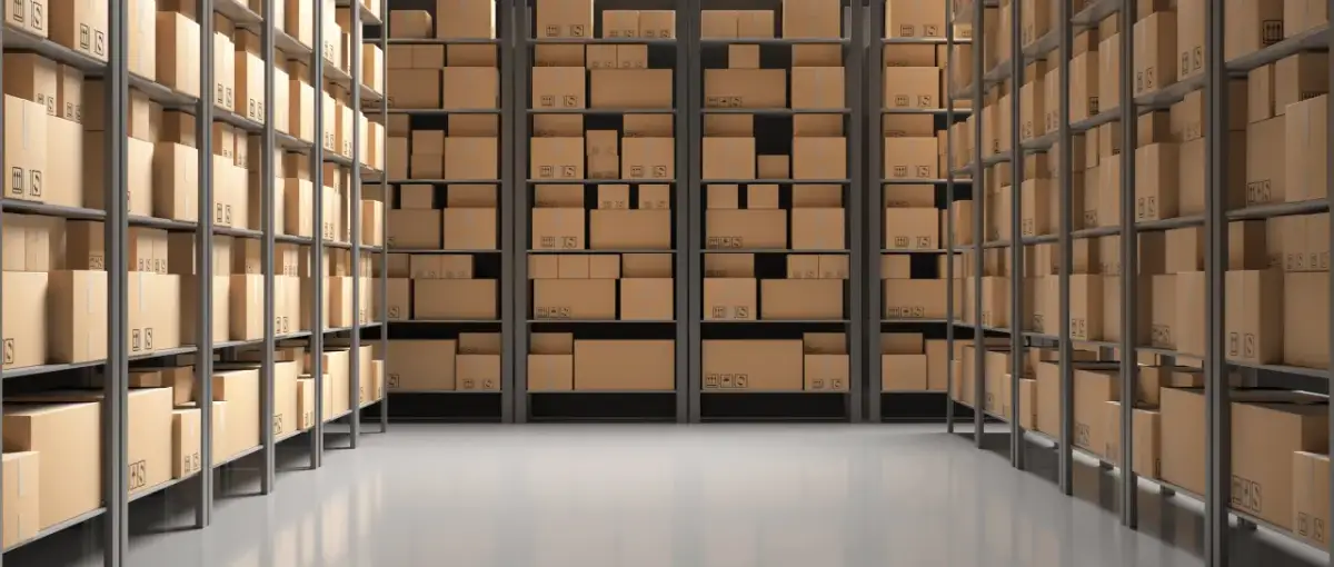 Rzędy regałów wypełnione kartonami, gotowe do wysyłki. To idealny przykład efektywnych **funkcji zapasów** w magazynie.