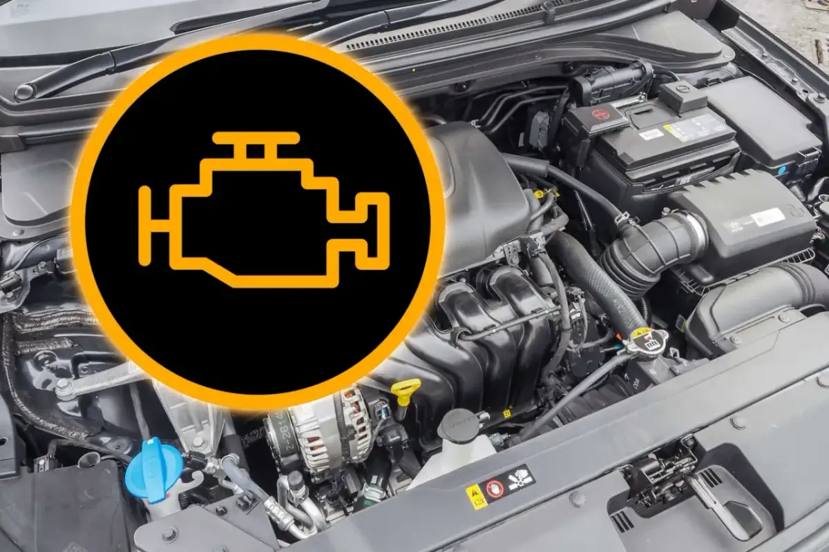 Ikona kontrolki "check engine" zapala się i gaśnie nad silnikiem samochodu.