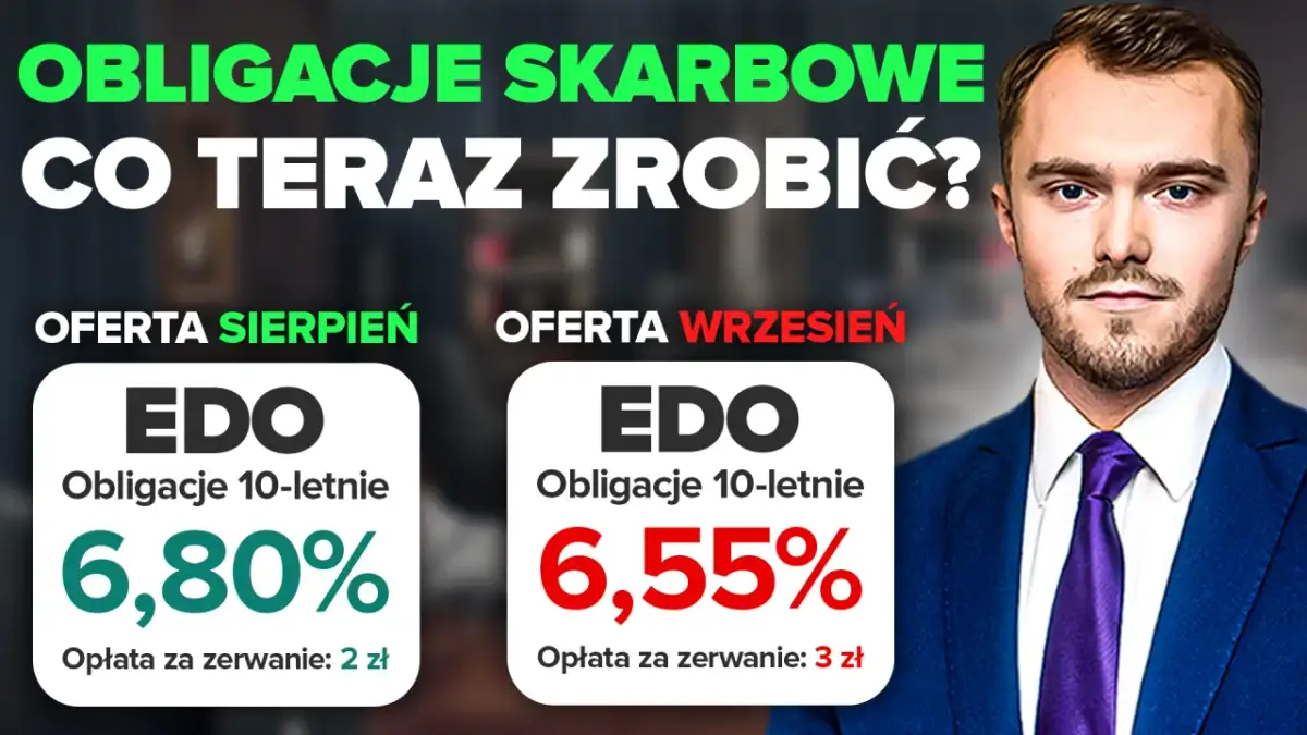 Obligacje skarbowe EDO 10-letnie: sierpień 6,80%, wrzesień 6,55%. Sprawdź rentowność obligacji 10 letnich NBP.