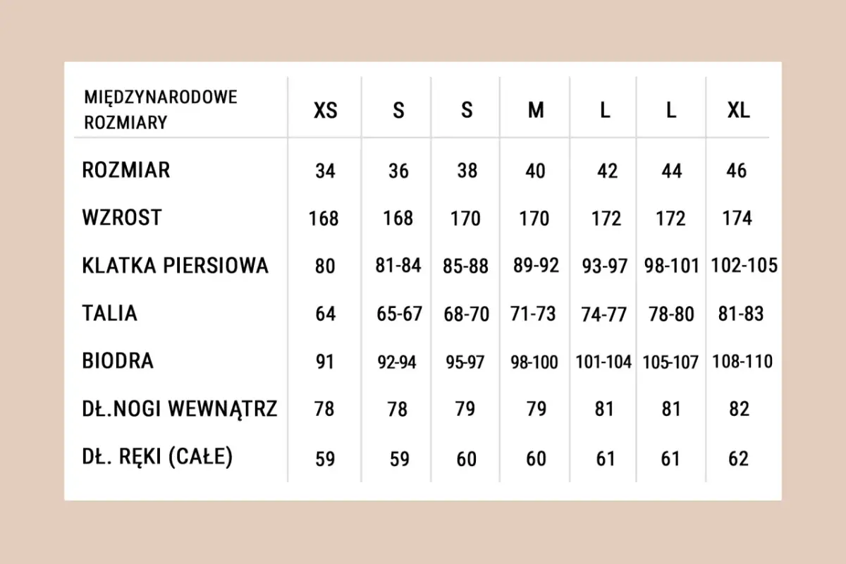 Rozmiar 34 (XS): Wymiary, tabele, jak dobrać idealnie?