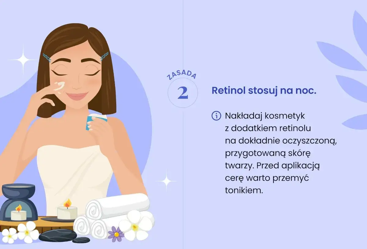 Kobieta aplikuje krem z retinolem na noc. Zasada 2: Retinol stosuj na noc na oczyszczoną skórę.