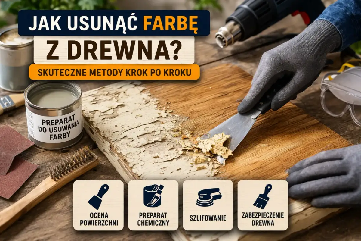 Jak usunąć farbę z drewna? Rękawice, skrobak i preparat do usuwania farby pomogą Ci odnowić drewno.