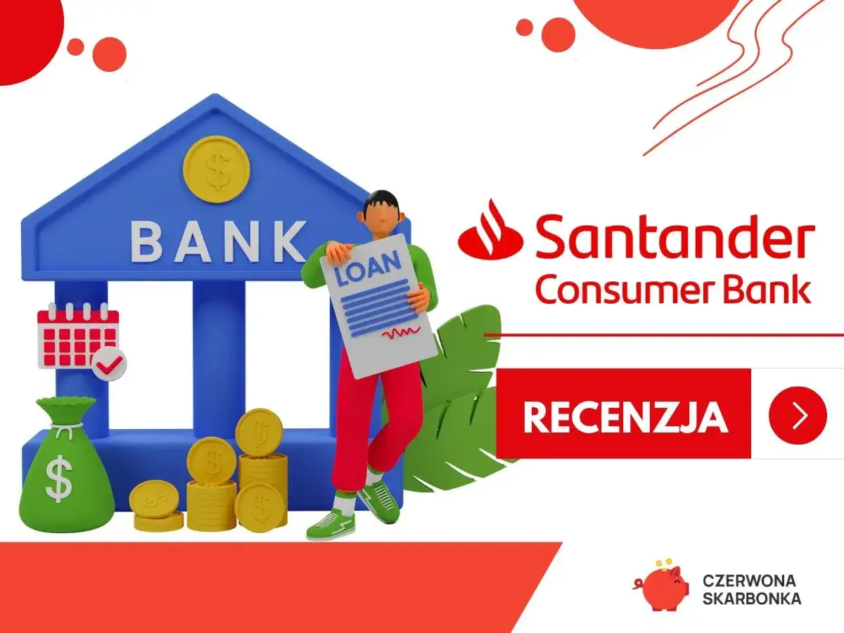 Santander Consumer Bank oferuje konsolidację chwilówek. Grafika przedstawia bank, worek z pieniędzmi, monety i dokument "LOAN".
