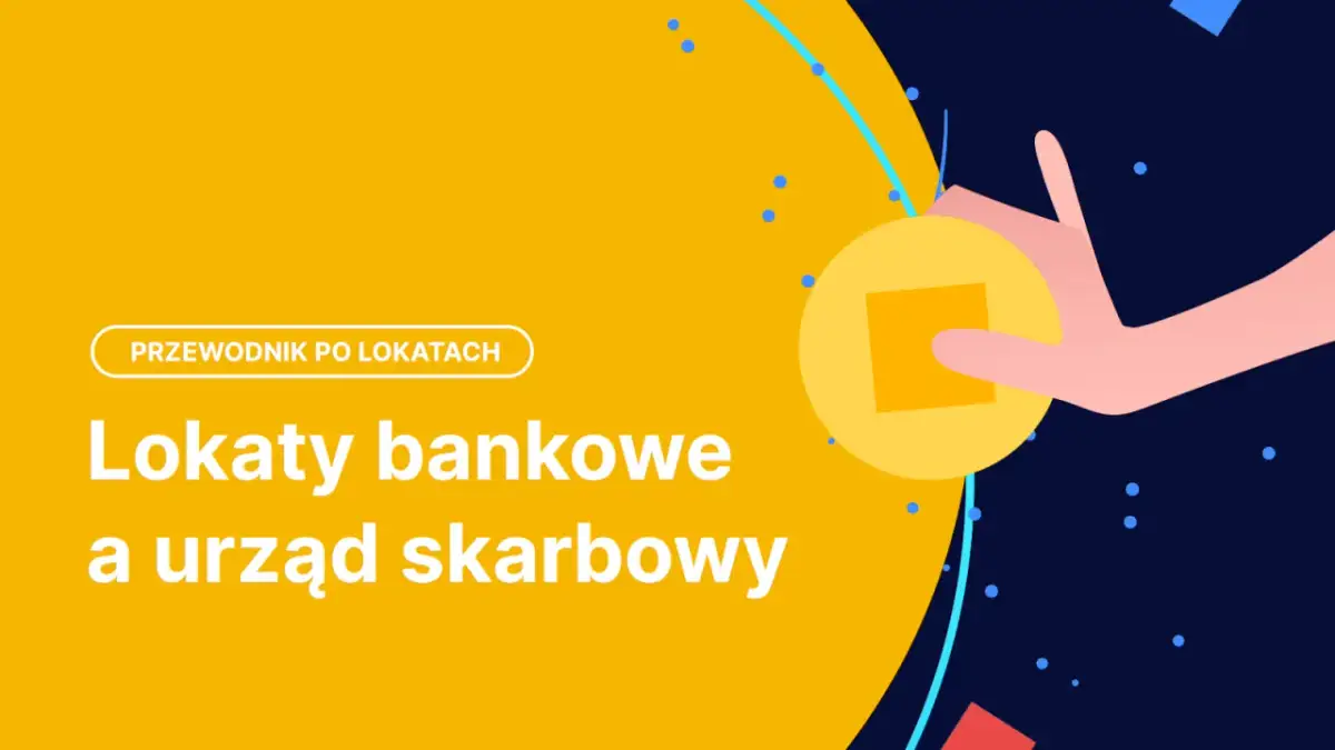 Przewodnik po lokatach: czy od lokaty płaci się podatek? Grafika przedstawia rękę trzymającą monetę, symbolizującą finanse i urząd skarbowy.
