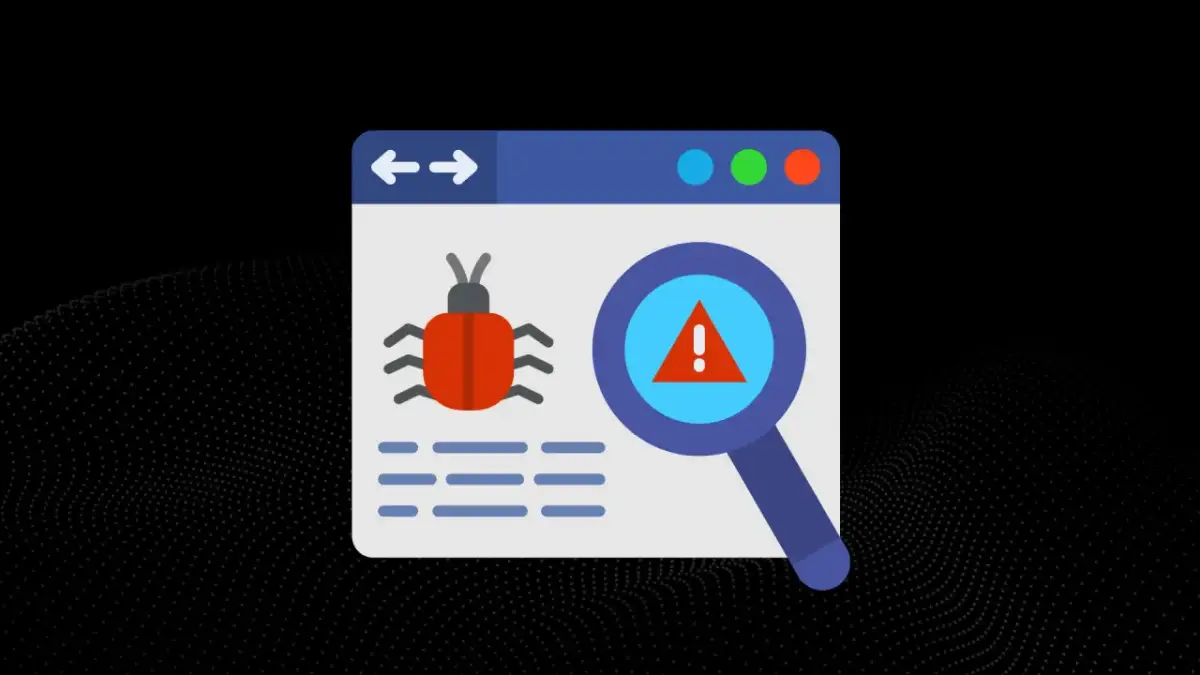 Grafika przedstawia okno przeglądarki z ikoną robaka i lupą wskazującą na ostrzeżenie. Symbolizuje skuteczną ochronę przed malware.