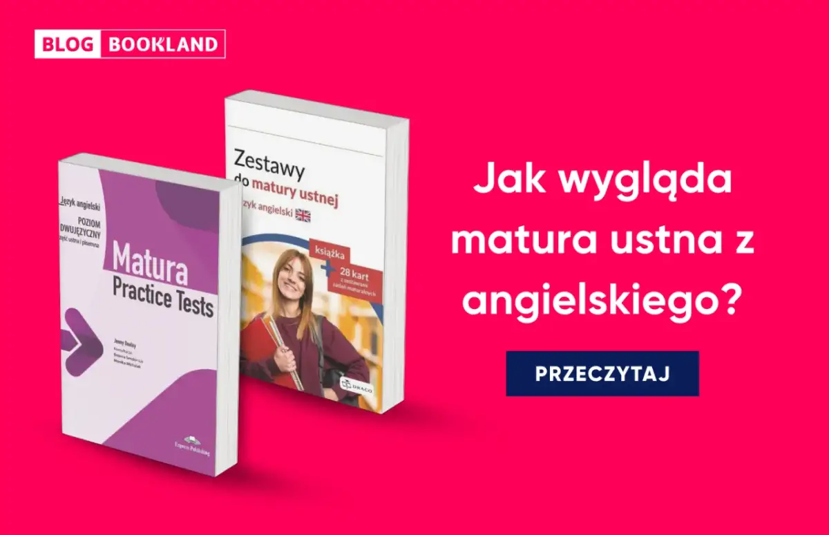 Dwie książki o maturze ustnej z angielskiego. Jedna z nich to "Matura Practice Tests", druga to "Zestawy do matury ustnej".