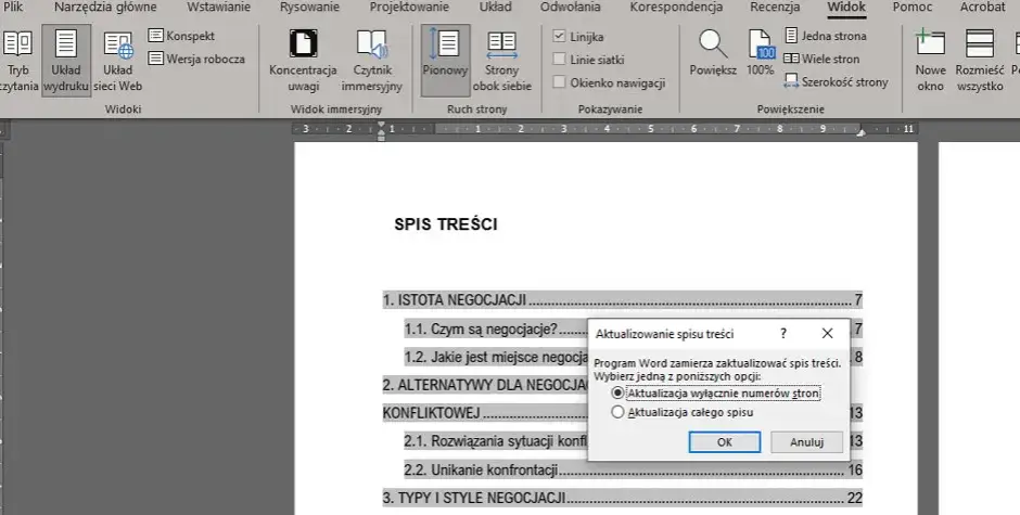 Jak zaktualizować spis treści w Wordzie i uniknąć błędów w dokumencie