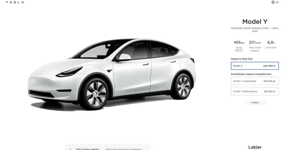Biała Tesla Model Y. Sprawdź, ile kosztuje Tesla Model Y w różnych wersjach: od 224 990 zł.