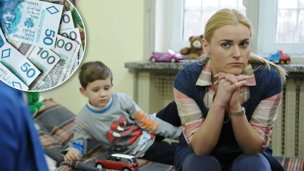 Zastanawiasz się, ile zarabiają aktorzy lombard życie pod zastaw? Na zdjęciu kobieta z dzieckiem, a w tle stos banknotów.