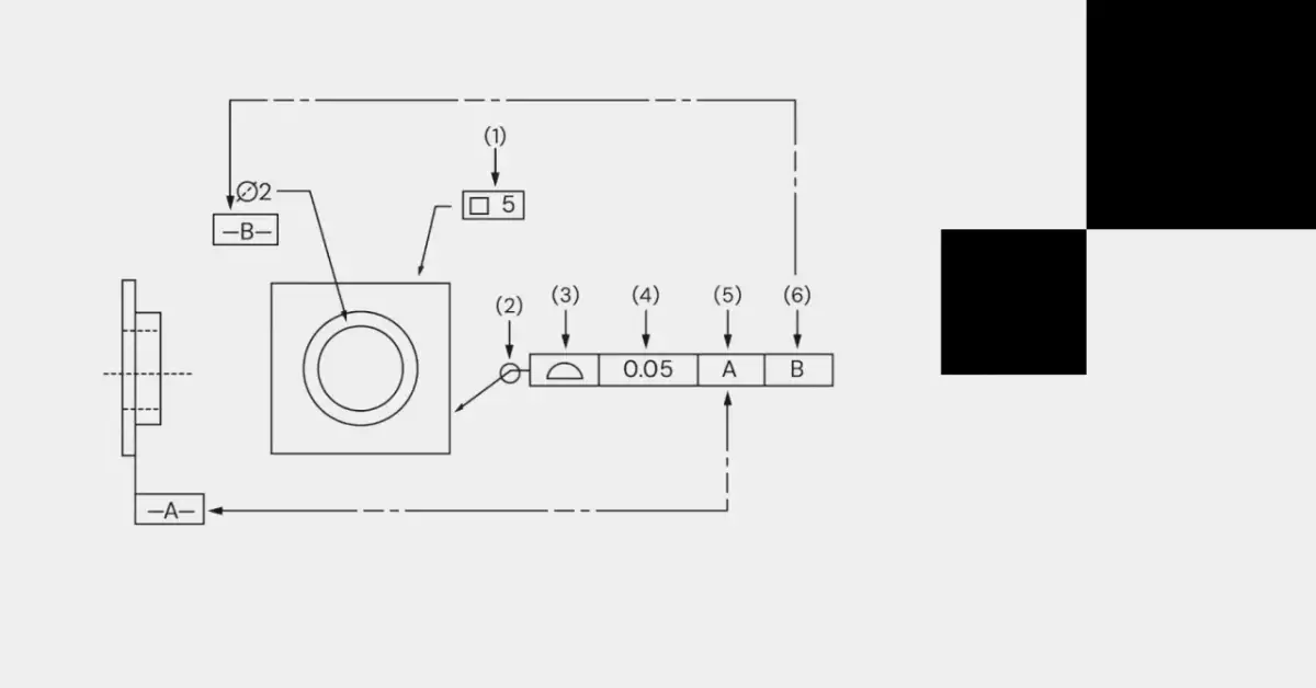 Schemat techniczny z wymiarami i tolerancjami, w tym tolerancja równoległości.