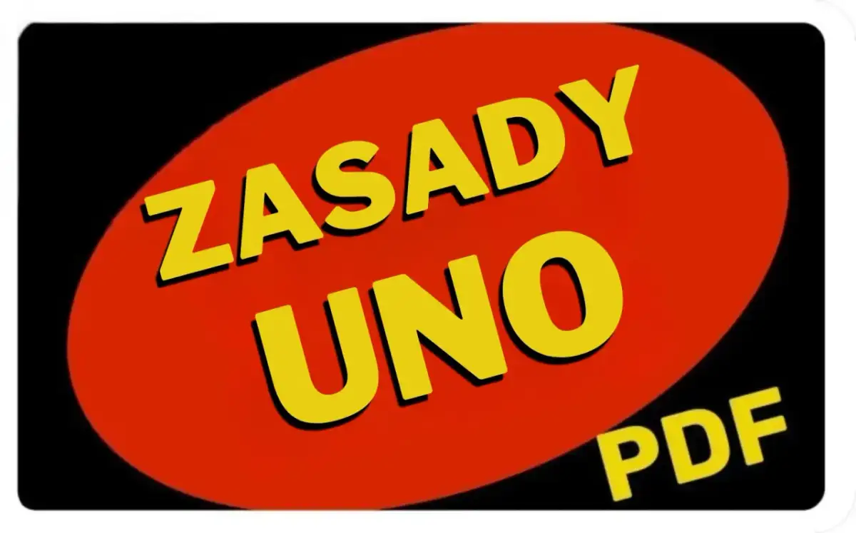 Napis "ZASADY UNO PDF" na czerwonym tle.