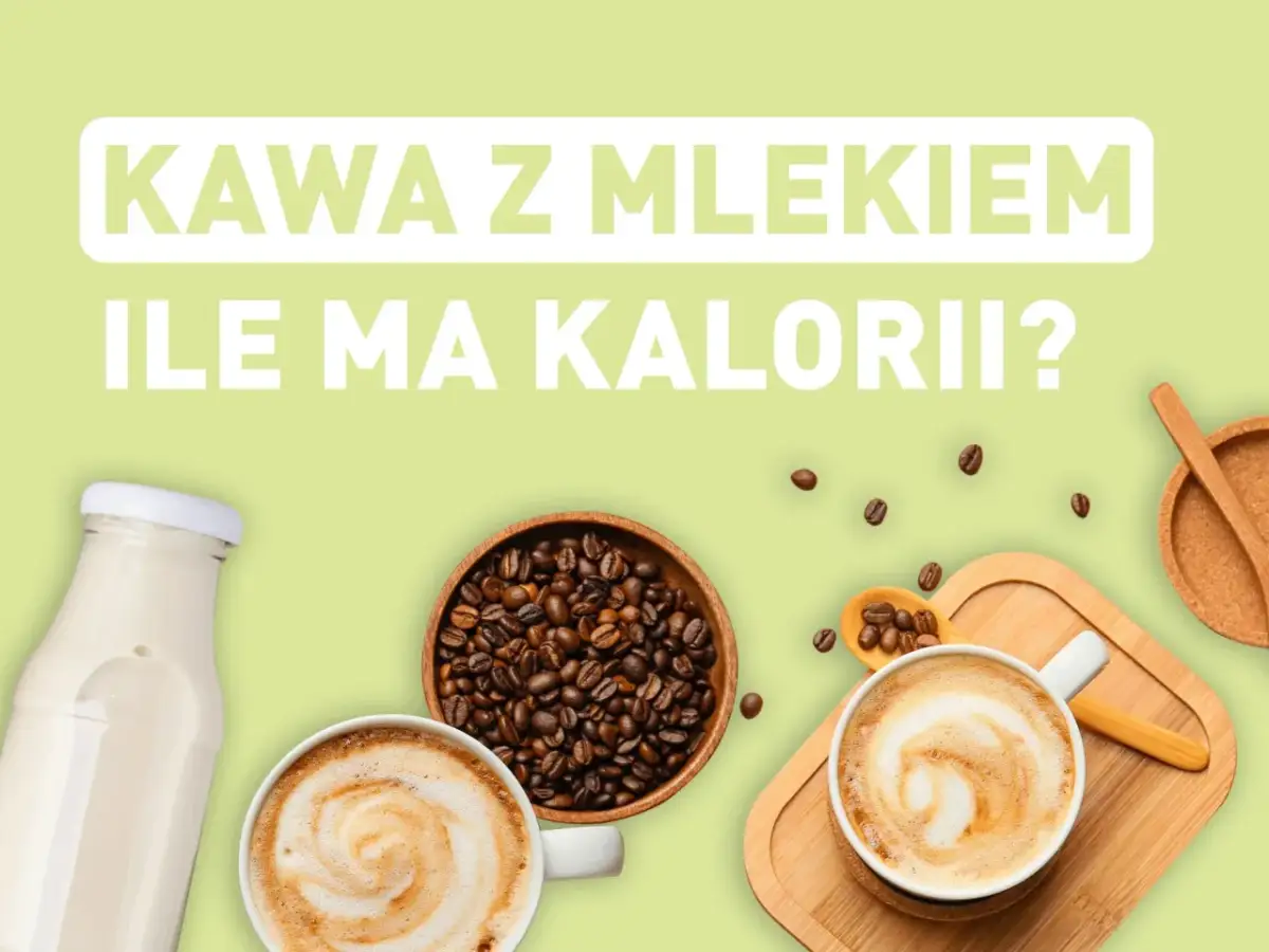 Kawa z mlekiem, ziarna kawy, mleko w butelce i dwie filiżanki kawy latte.