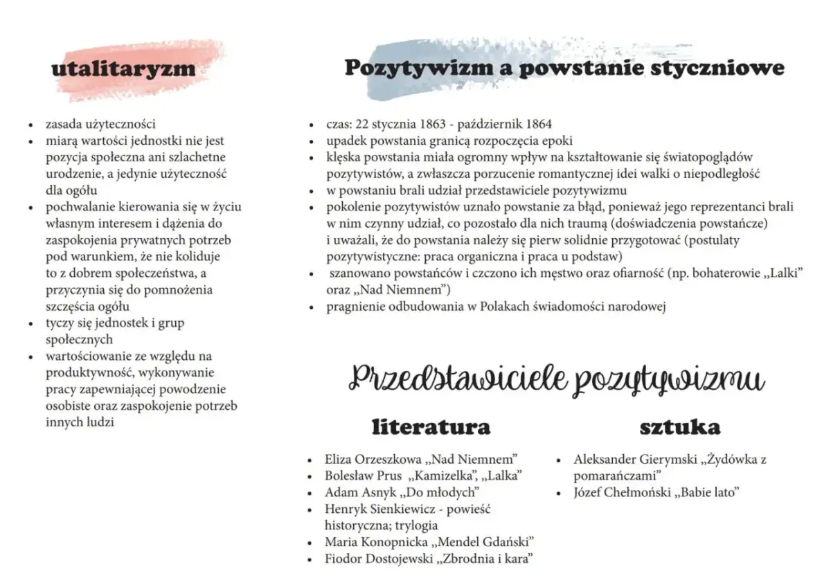 Utylitaryzm co to? Zasada użyteczności, szczęście ogółu. Pozytywizm a powstanie styczniowe, jego wpływ na światopogląd.