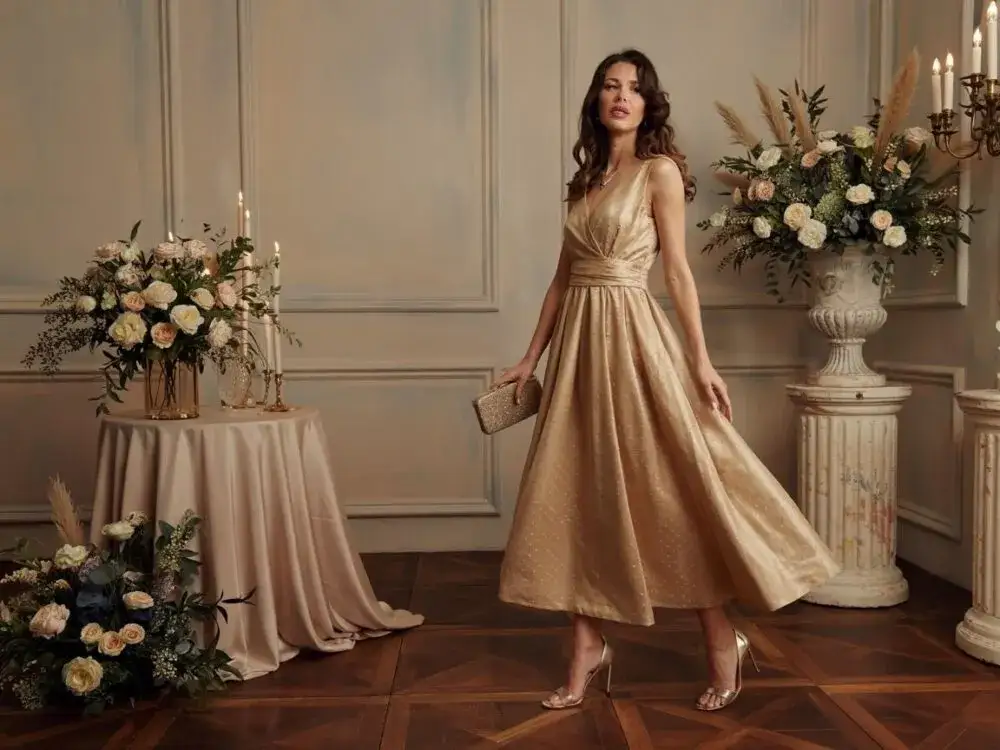 Jakie dodatki do złotej sukni, aby uniknąć modowej wpadki?
