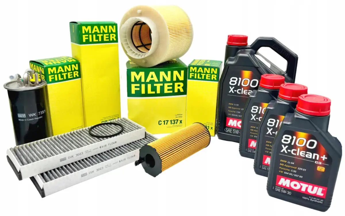 Zestaw filtrów Mann i oleju Motul 5W30 do silników Diesla z DPF.