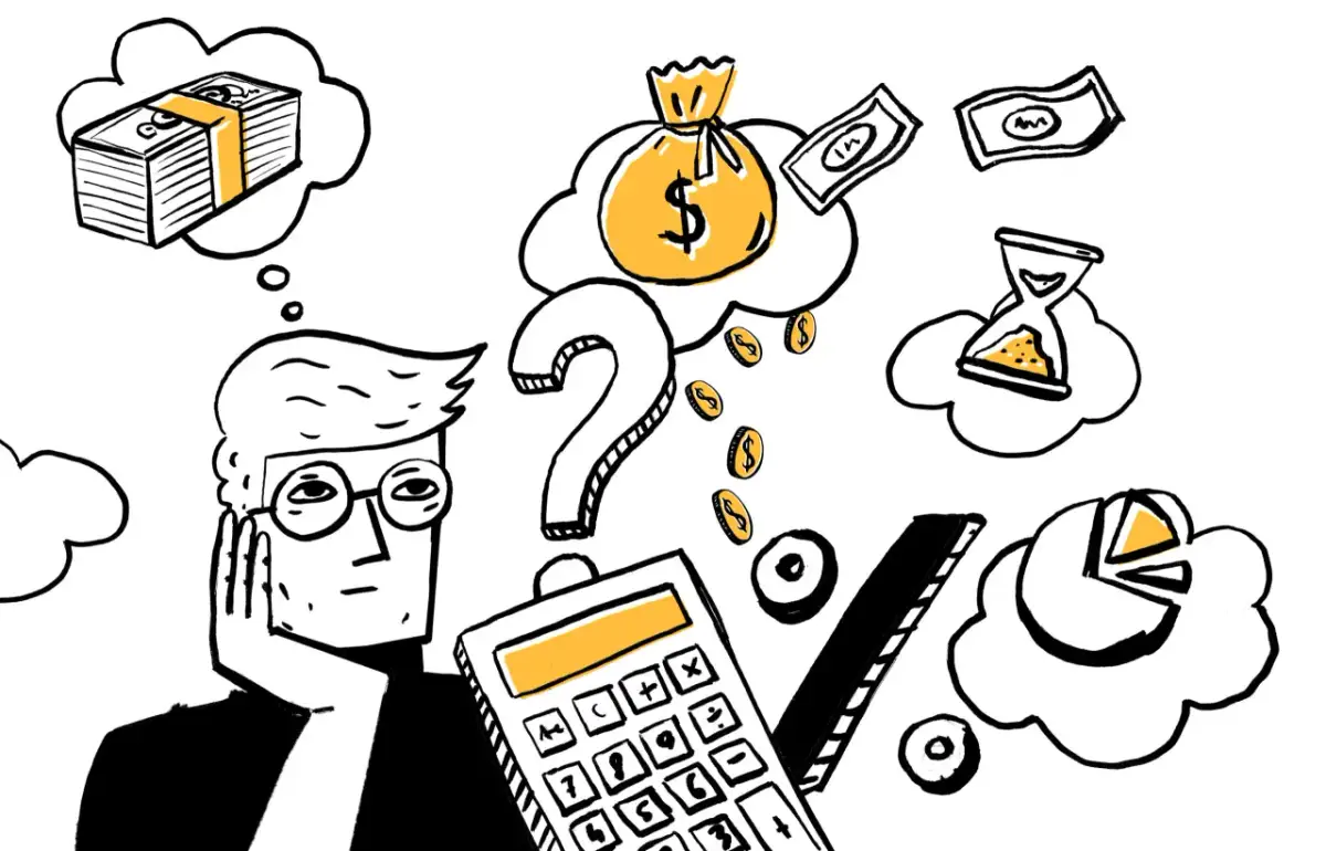 Zastanawiasz się, obligacje państwowe co to? Myśli o pieniądzach, zegarze, wykresie i kalkulatorze sugerują analizę inwestycji.