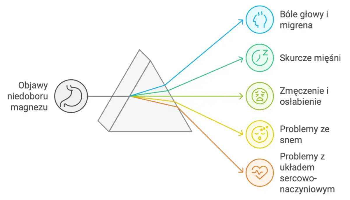 Niedobór magnezu objawy: bóle głowy, skurcze mięśni, zmęczenie, problemy ze snem i układem sercowo-naczyniowym.