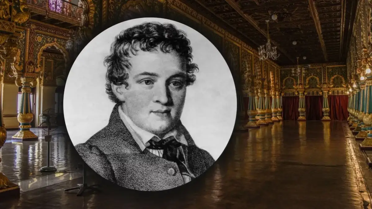 Portret młodego mężczyzny, który może być Kasparem Hauserem, na tle bogato zdobionego wnętrza pałacowego. Zagadka Kaspara Hausera wciąż fascynuje.