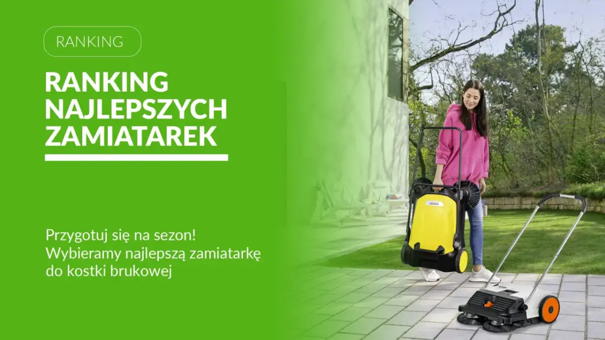 Kobieta wybiera najlepszą zamiatarkę do kostki brukowej, przygotowując się na wiosnę.