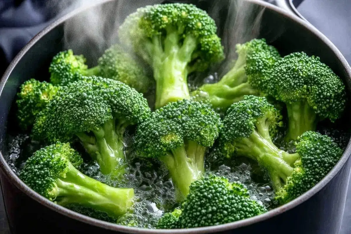 Brokuły gotują się w garnku. Zastanawiasz się, ile czasu blanszować brokuły, by były idealne?
