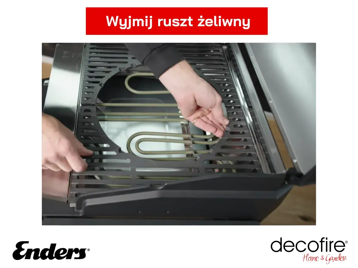 Instrukcja jak grillować na grillu elektrycznym: wyjmowanie żeliwnego rusztu.