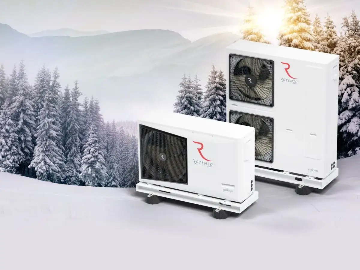 Pompy ciepła Rotenso w zimowej scenerii. Dowiedz się, jakie dofinansowanie do pompy ciepła możesz uzyskać.