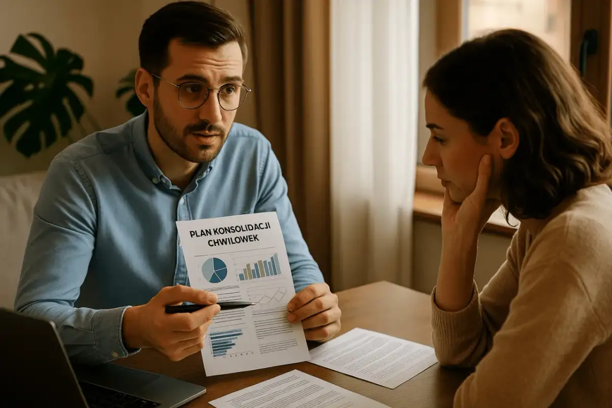 Doradca omawia z klientką plan konsolidacji chwilówek. Dowiedz się, jak wyczyścić historię BIK.
