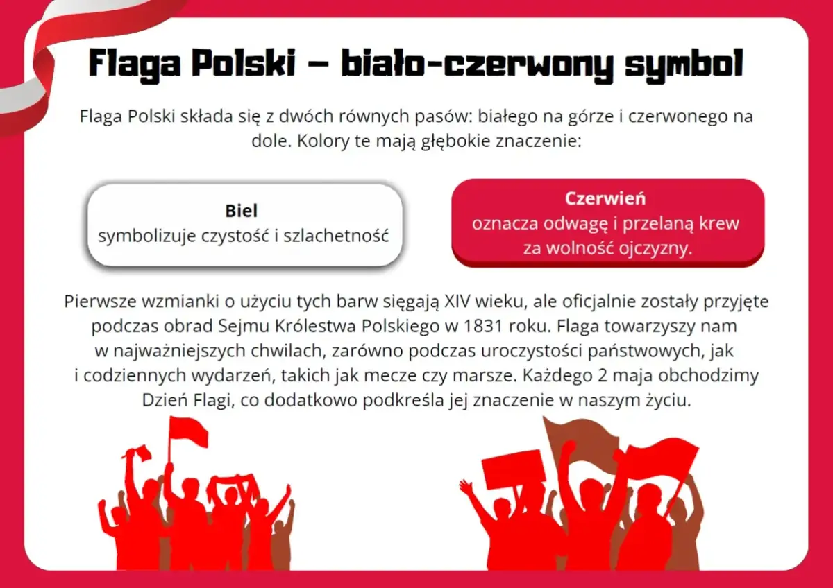 Tłum ludzi wznosi biało-czerwone flagi i transparenty.