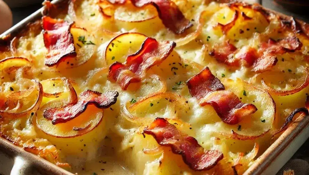 Zapiekanka z surowych ziemniaków i boczku: przepis krok po kroku