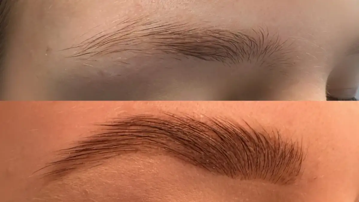 Porównanie brwi przed i po hennie pudrowej/klasycznej.