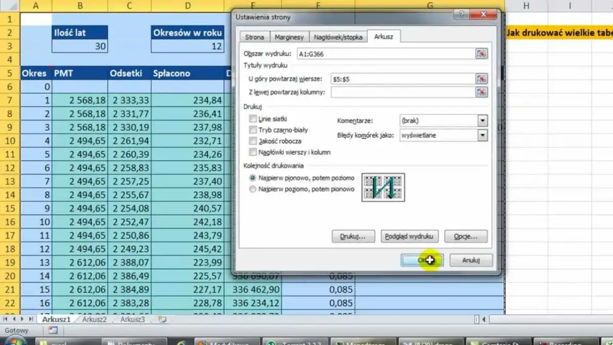 Jak wydrukować tabelę z Excela na całej stronie bez problemów