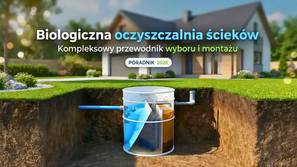 Przekrój biologicznej oczyszczalni ścieków pod domem. Zastanawiasz się: szambo czy oczyszczalnia? Ten poradnik pomoże Ci wybrać.