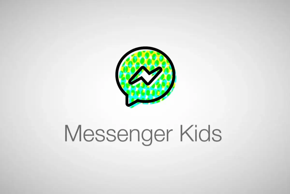 Kolorowe logo z błyskawicą w dymku, pod nim napis "Messenger Kids".