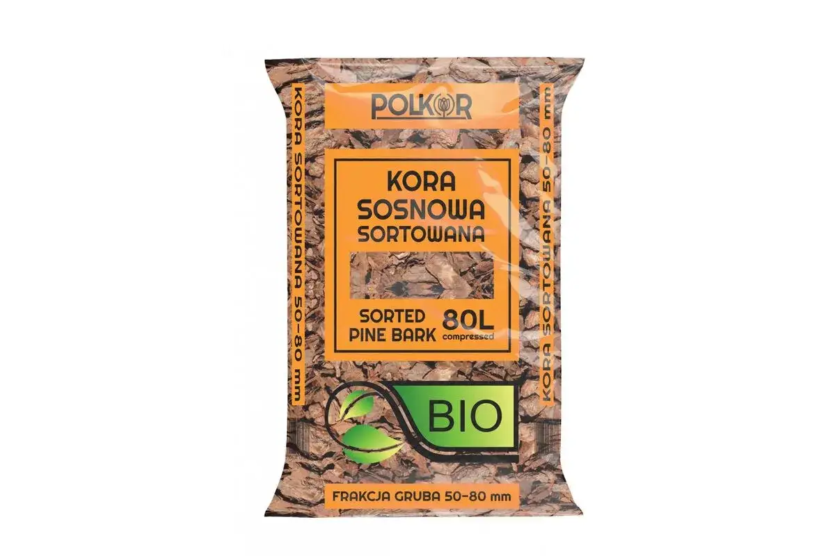 Worek kory sosnowej sortowanej frakcji grubej 50-80 mm, 80L.