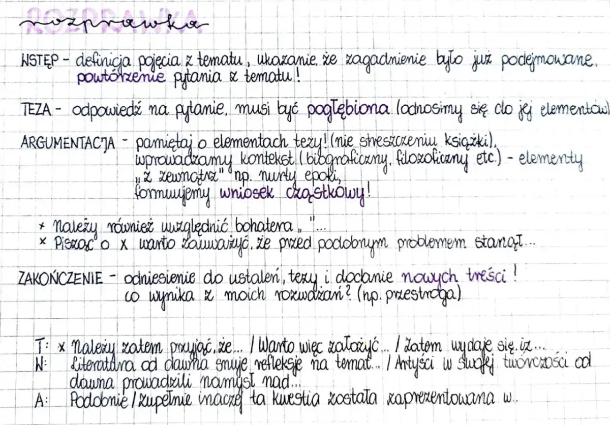 Rozprawka maturalna: wstęp, teza, argumentacja, zakończenie. Schemat pisania eseju, np. o literaturze wojennej.