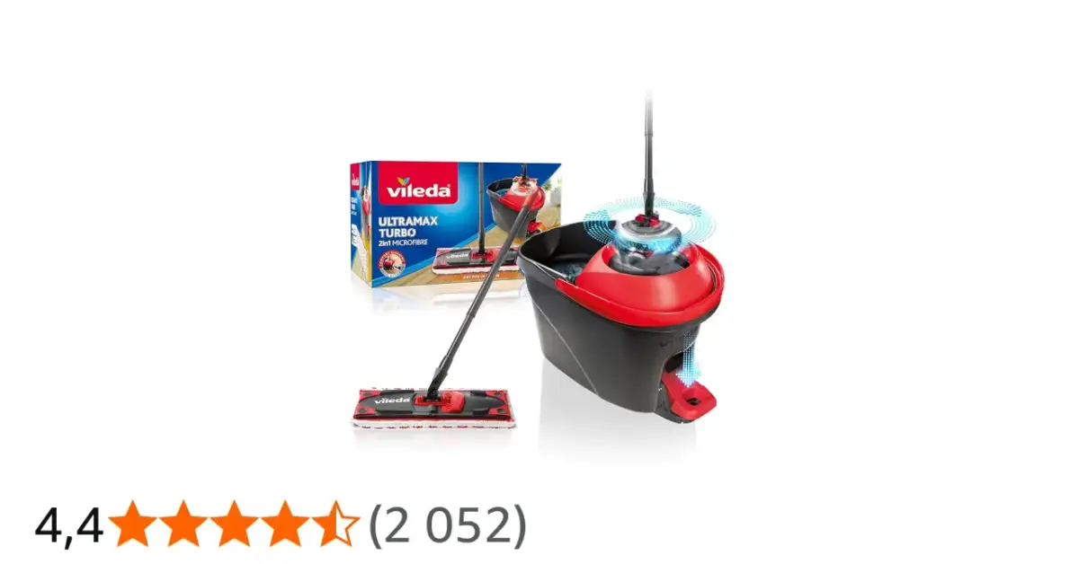Mop Vileda Ultramax Turbo z wiadrem i akcesoriami.