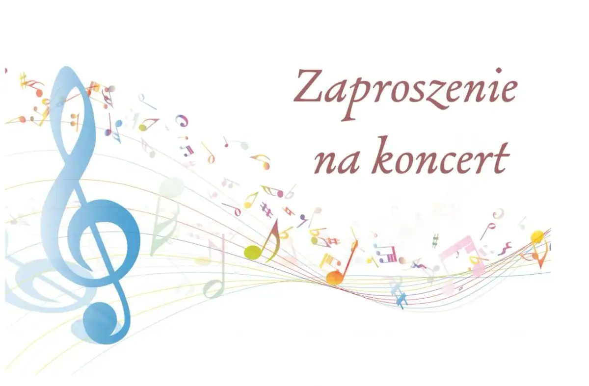 Eleganckie zaproszenie na koncert wzór z nutami i kluczem wiolinowym.