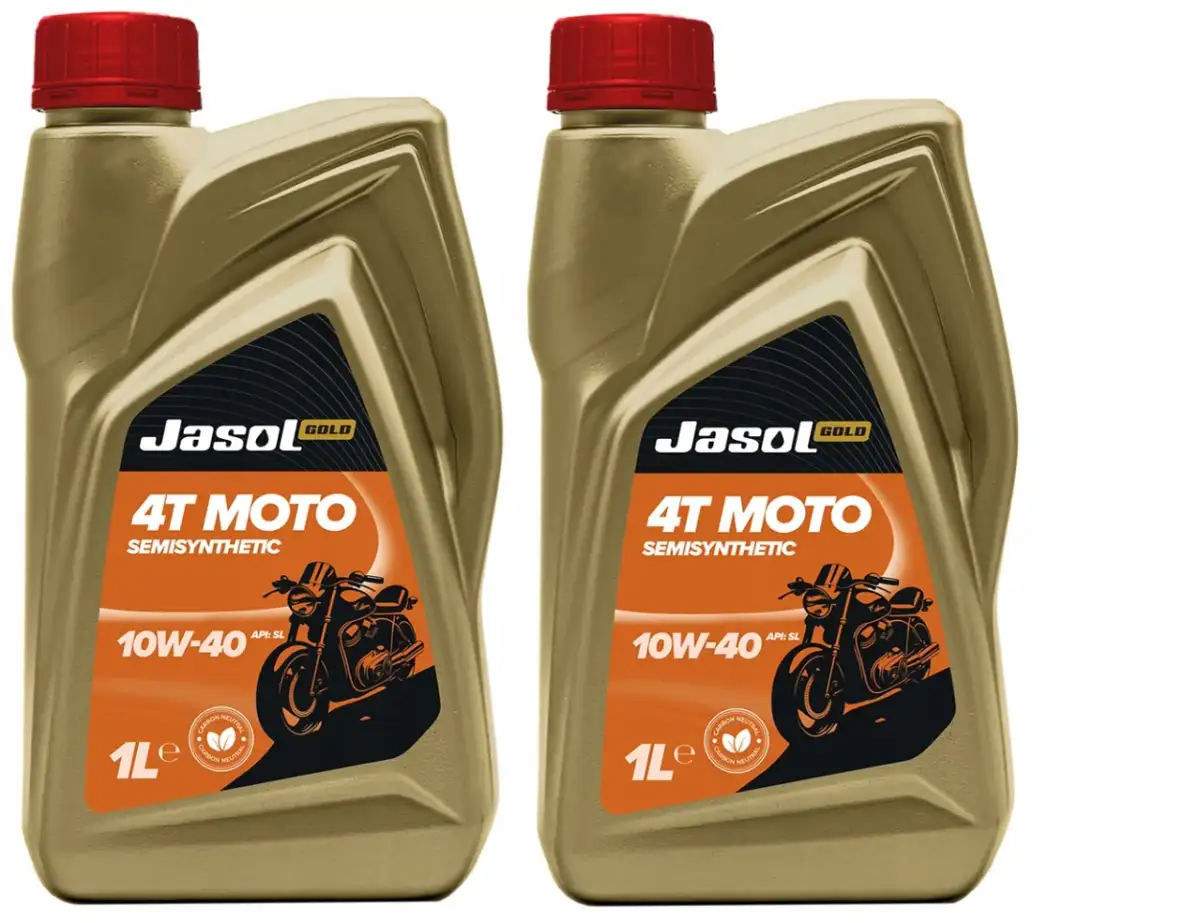 Dwie butelki oleju Jasol 4T MOTO 10W-40. Zastanawiasz się, ile wchodzi oleju do skutera 4t 50? Ten olej jest idealny!