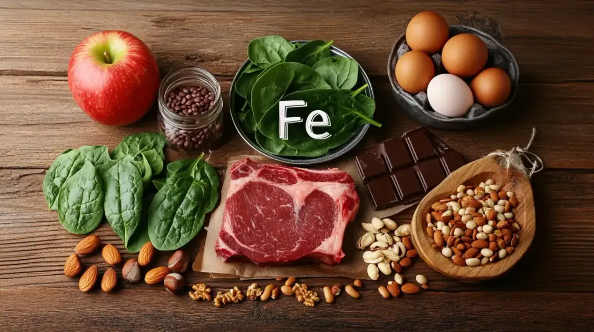 Produkty bogate w żelazo: szpinak, mięso, jajka, orzechy, czekolada, jabłko, fasola. Unikaj kawy i herbaty, bo wypłukuje żelazo.