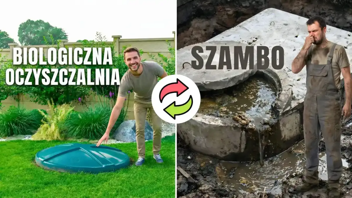 Przemiana szamba w ekologiczną oczyszczalnię. Po lewej nowoczesne rozwiązanie, po prawej problematyczne szambo.