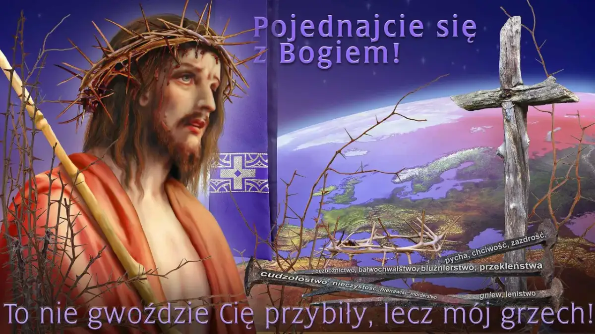 Jezus w koronie cierniowej, z krzyżem i gwoździami. Czy każdy grzech nieczystości jest ciężki? To mój grzech Cię przybił.