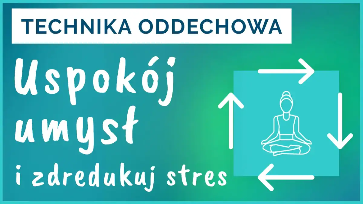 Technika oddechowa: uspokój umysł i zredukuj stres. Schemat z medytującą postacią i strzałkami symbolizującymi cykl.