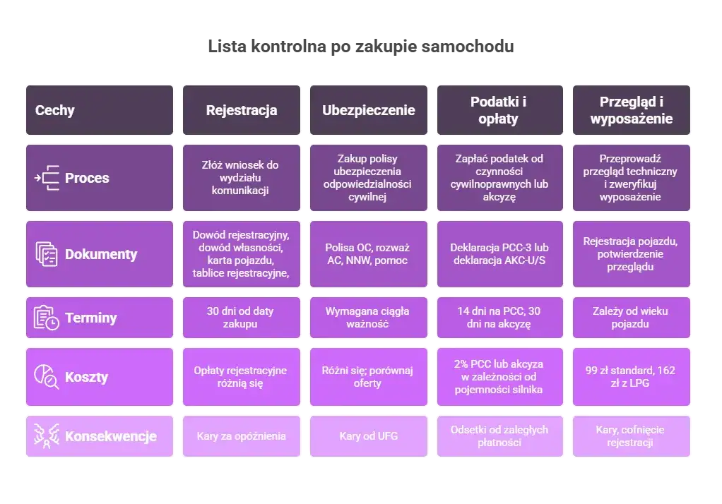 Formalności po zakupie auta: OC, PCC, rejestracja krok po kroku