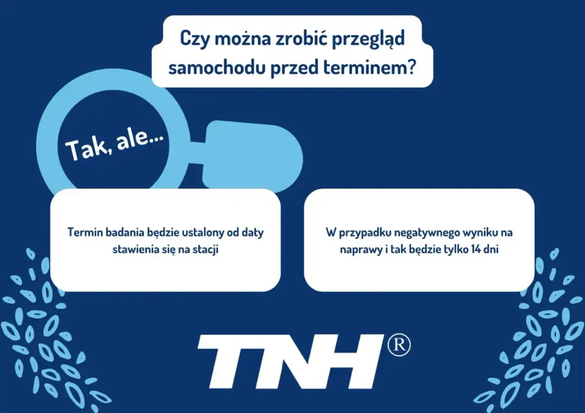 Czy można zrobić przegląd samochodu przed terminem? Tak, ale termin badania będzie ustalony od daty stawienia się na stacji. W przypadku negatywnego wyniku na naprawy i tak będzie tylko 14 dni.
