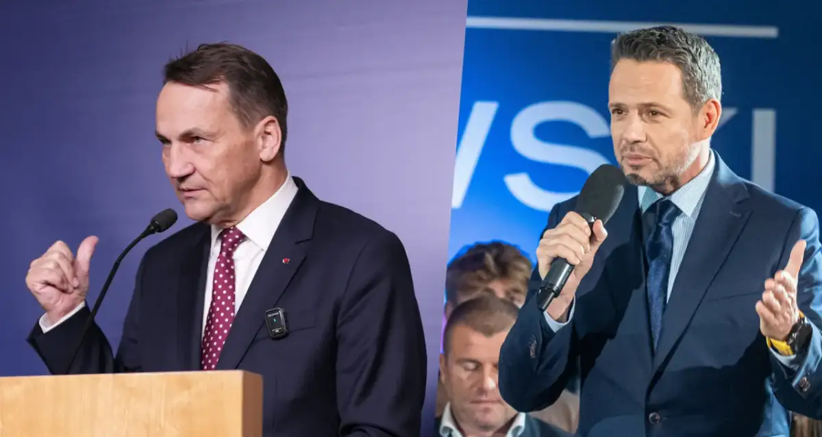 Dwaj politycy przemawiający do tłumu. Jeden z nich, w granatowym garniturze, gestykuluje, drugi, w ciemnym, z krawatem w kropki, mówi do mikrofonu. Kto głosował za zielony ład?