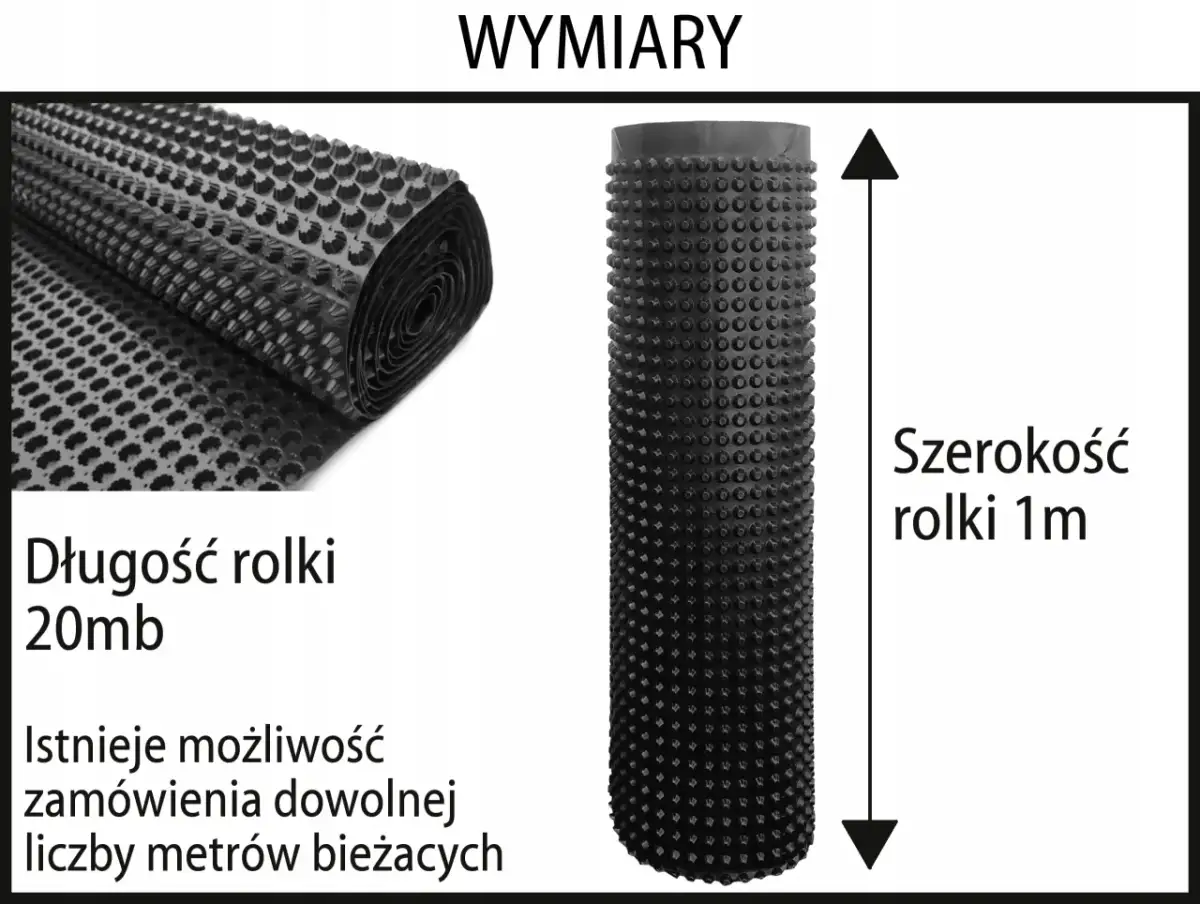 Folia kubełkowa wymiary: rolka 20mb, szerokość 1m. Możliwość zamówienia dowolnej liczby metrów bieżących.